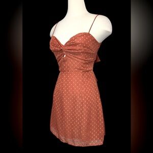 Lucy in the Sky Chiffon Wrap Party Dress in Rust Chiffon Dot ~ Size Medium